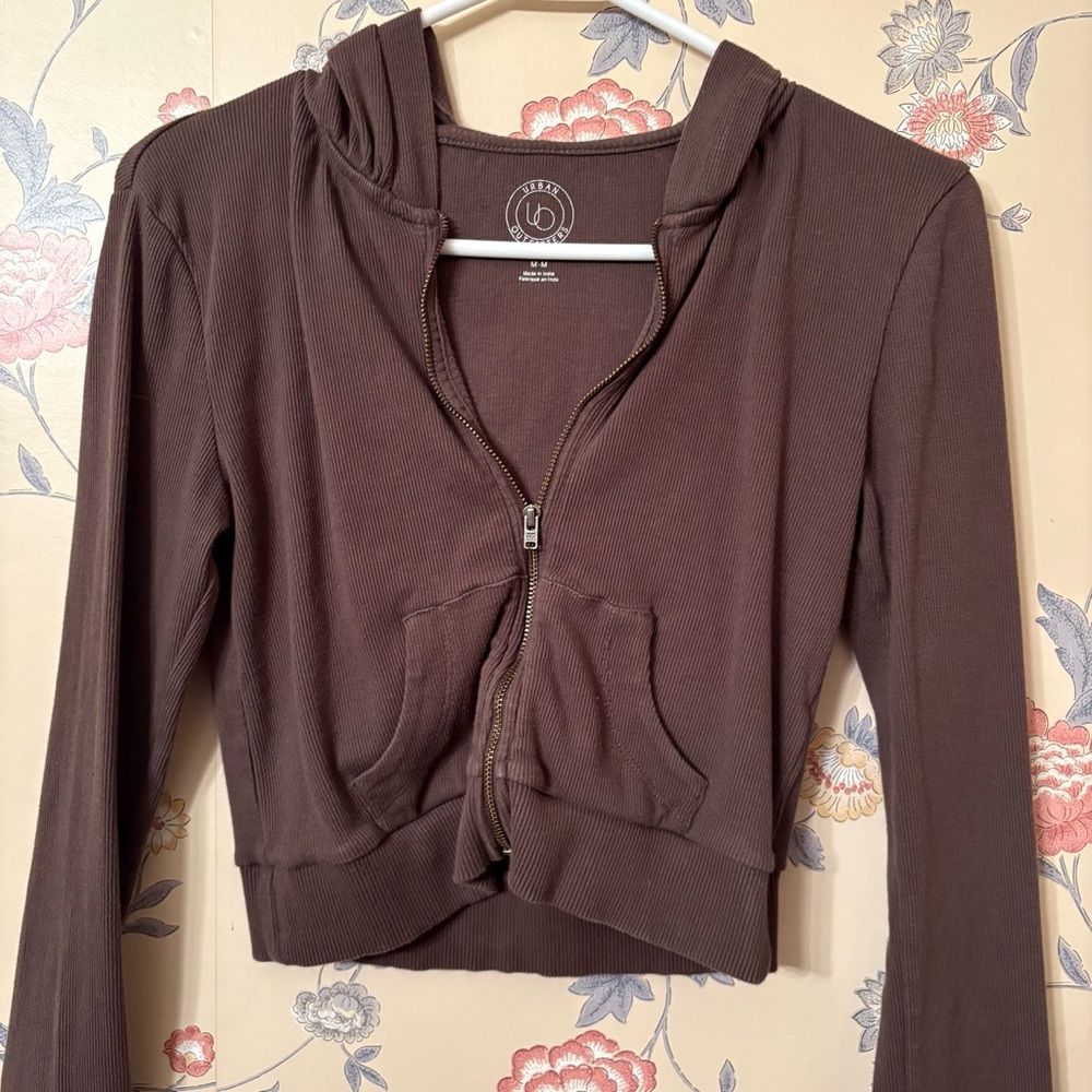 Urban Outfitters Brown Zip-Up Hooded Sweatshirt